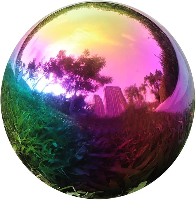 Kesywale Rainbow Gazing Globe Mirror Ball, Home Shiny Stainless Steel Gazing Balls for Gardens Yard