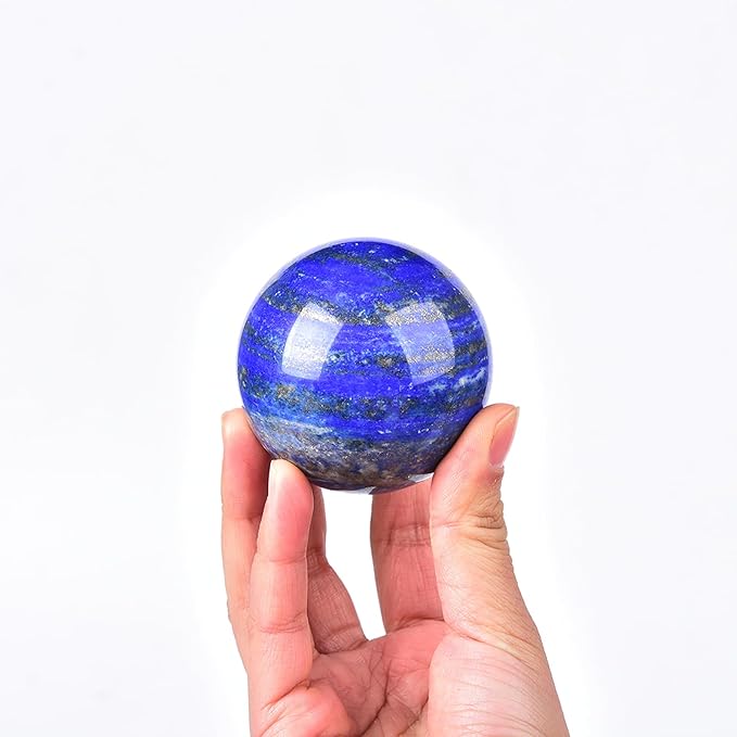 JIC Gem Lapis Lazuli Quartz Crystal Ball with Wooden Stand - Blue Crystal Sphere for Feng Shui