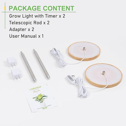 LORDEM Bamboo Grow Light for Indoor Plants, Full Spectrum LED Plant Grow Light, Height Adjustable