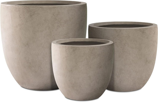 Kante 20",16.5",13.4" Dia Round Concrete Planters (Set of 3), Outdoor Indoor Modern Decorative
