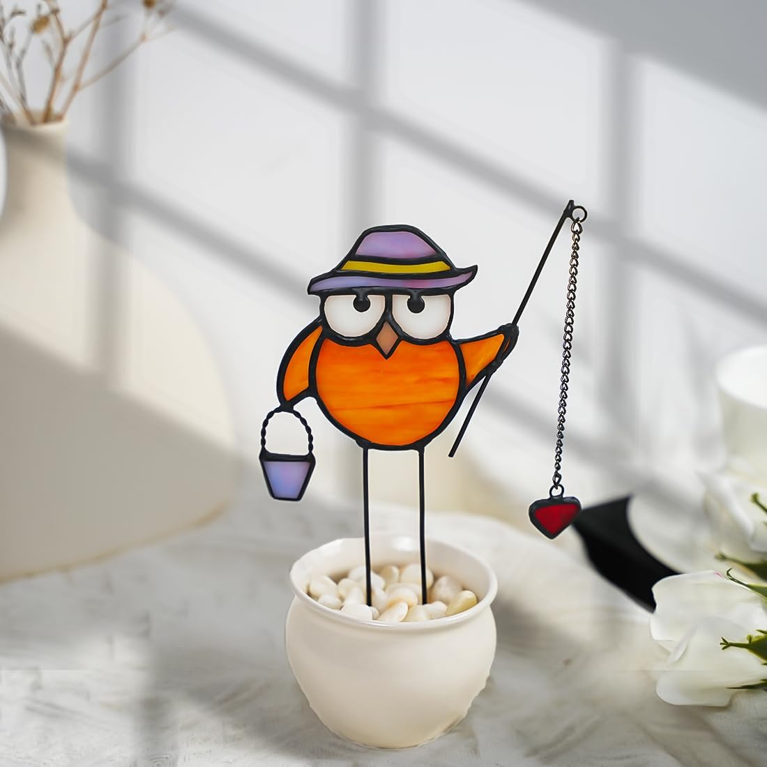 Owl Decor Stained Glass Suncatcher for Window Hanging,Owl Gifts for Men Women Stained Glass Bird