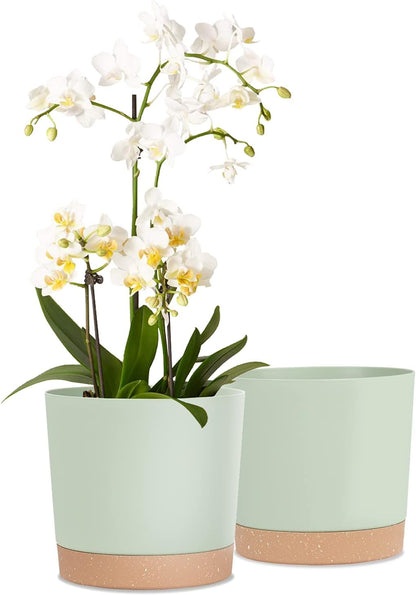 kubvici Indoor Plant Pots Set of 2 Planters 8 inch Plastic Planter with Hole & Saucer Modern