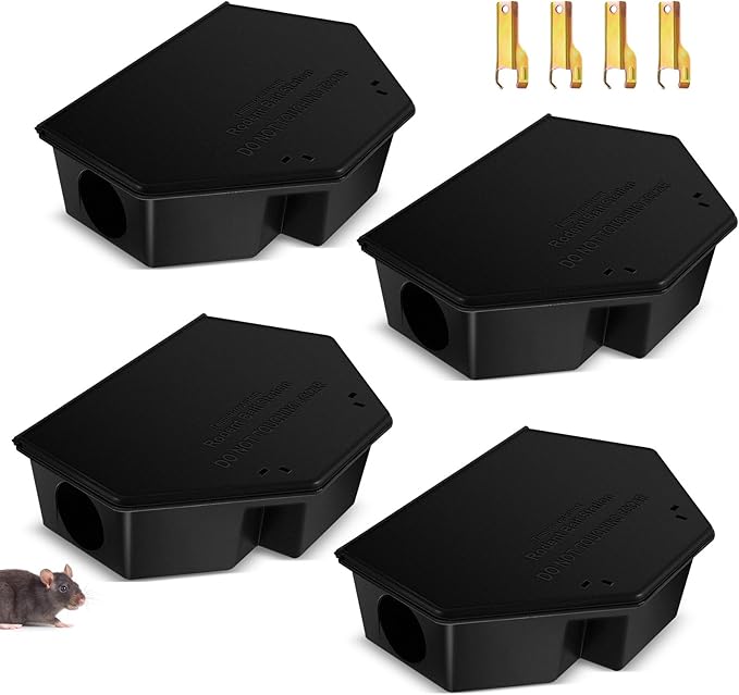 Qualirey 4 Pcs Rat Bait Station with Keys 13.58 x 8.98 x 3.35 Inch Rodent Station Rat Traps, Keeps