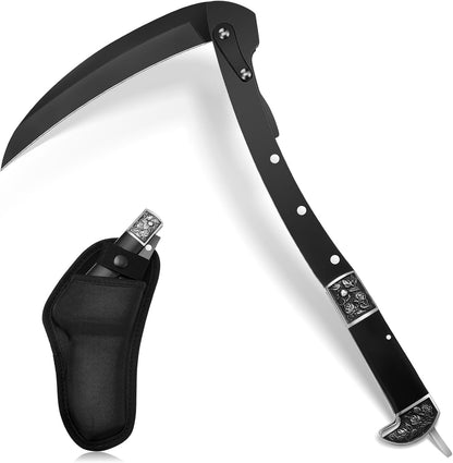 WILLBOND Black Sharp Folding Sickle Garden Tool Portable Safety Grass Hand Sickle Knife with Sheath