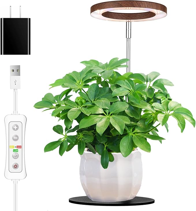 yadoker 72 LEDs Plant Grow Light for Indoor Plant,Aluminum Walnut Wood Grain Desk LED Grow Light