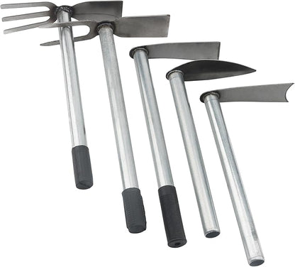 5 PCS Hoe Garden Tool Set, Hoe and Cultivator Hand Tiller, Heavy Duty Digging Hoes, 2 Fork and 3