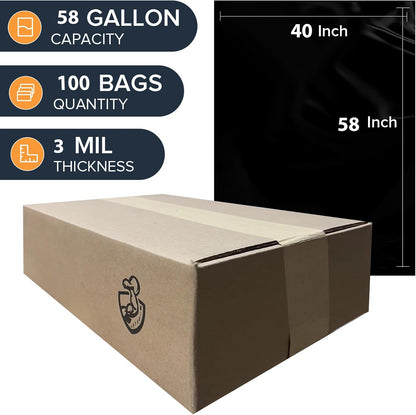 ToughBag 55-60 Gallon Heavy Duty Trash Bags - Contractor Grade, 3 Mil, 40 * 58, Tear Resistant