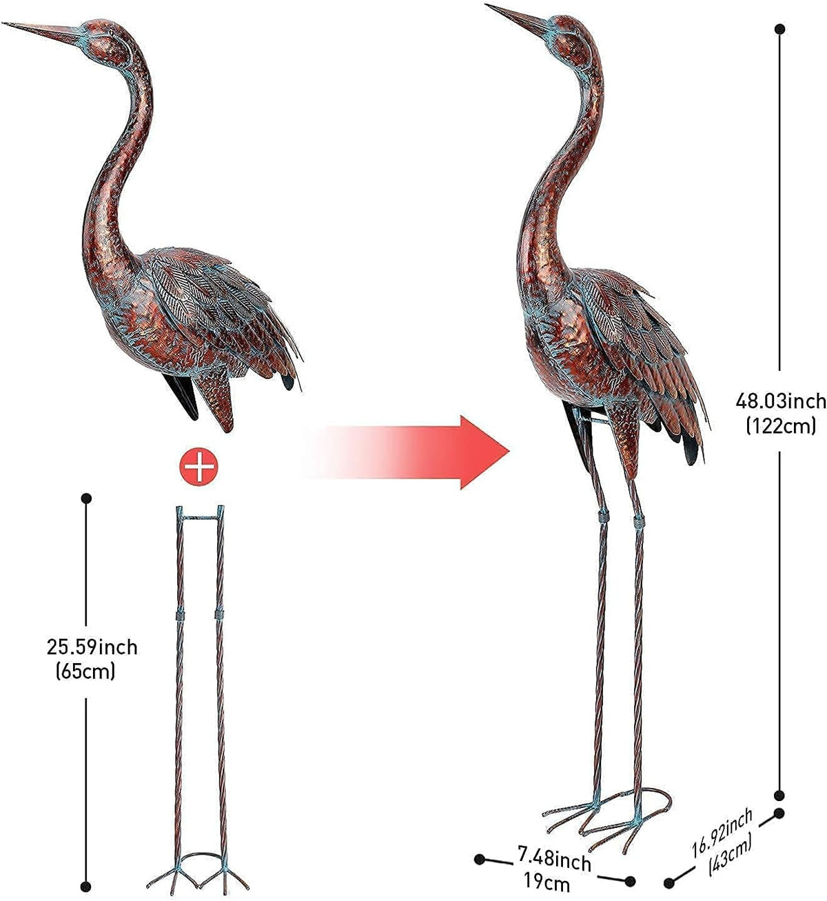 chisheen Outdoor Garden Crane Statues and Sculptures Metal Yard Art Statue for Garden Decoration
