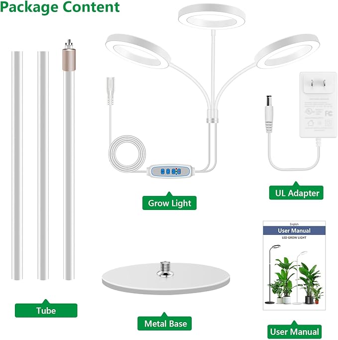 Grow Lights for Indoor Plants, 3 Head Full Spectrum Plant Light with 68" Adjustable Stand for