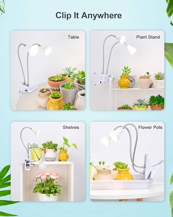 DOMMIA Grow Lights for Indoor Plants,Full Spectrum Grow Light with Warmwhite Red LED,Dual Head Clip
