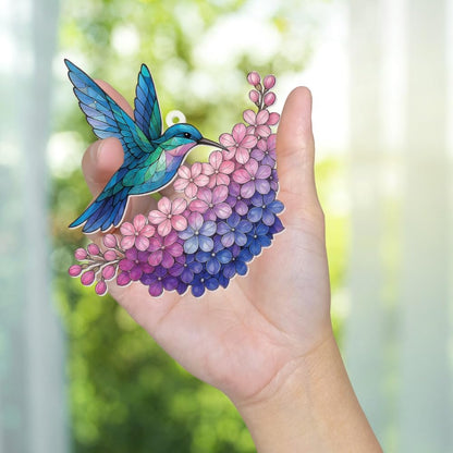 Hummingbird Stained Glass Ornament, Acrylic Window Hanging Suncatcher Decor, Bird Ornament for Car