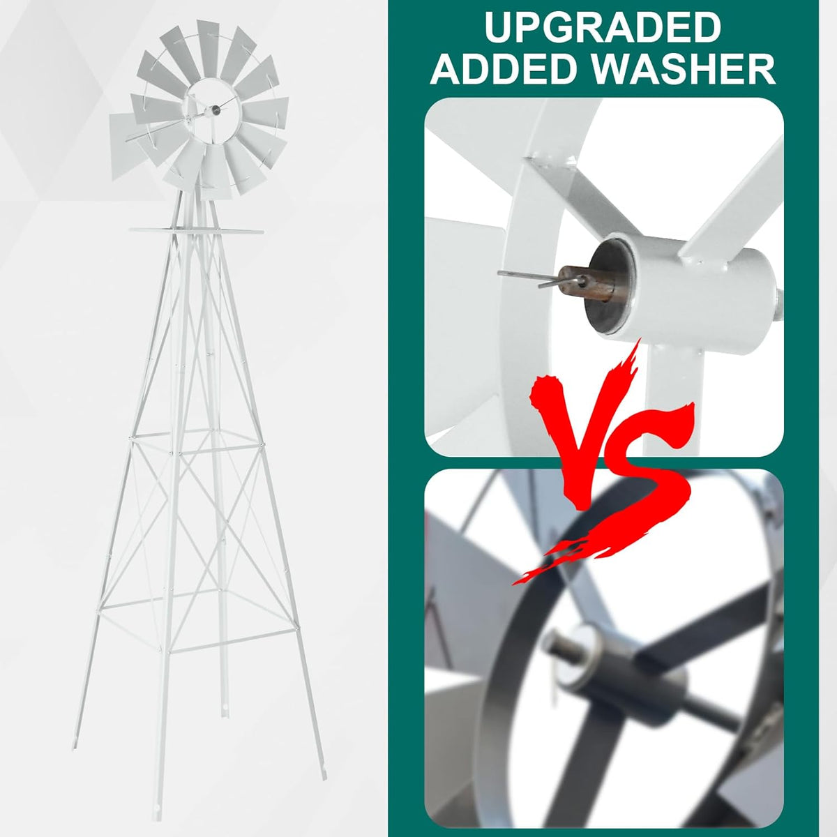 Garden Windmill for Yard Decor, 8 ft Tall Metal Windmill with Spinning Blades, Weather-Resistant