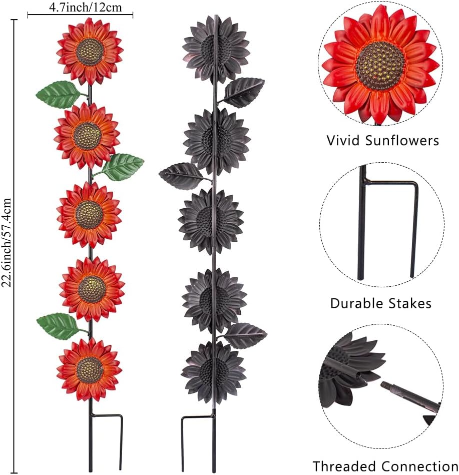 Garden Decor for Outside,3 Pack Sunflowers Metal Yard Art Decorative Garden Stakes,Metal Flowers