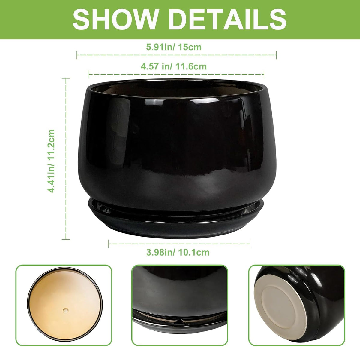 G EPGardening 6 Inch Planter - Ceramic Pot for Plants, Ceramic Planter with Drainage and Saucer