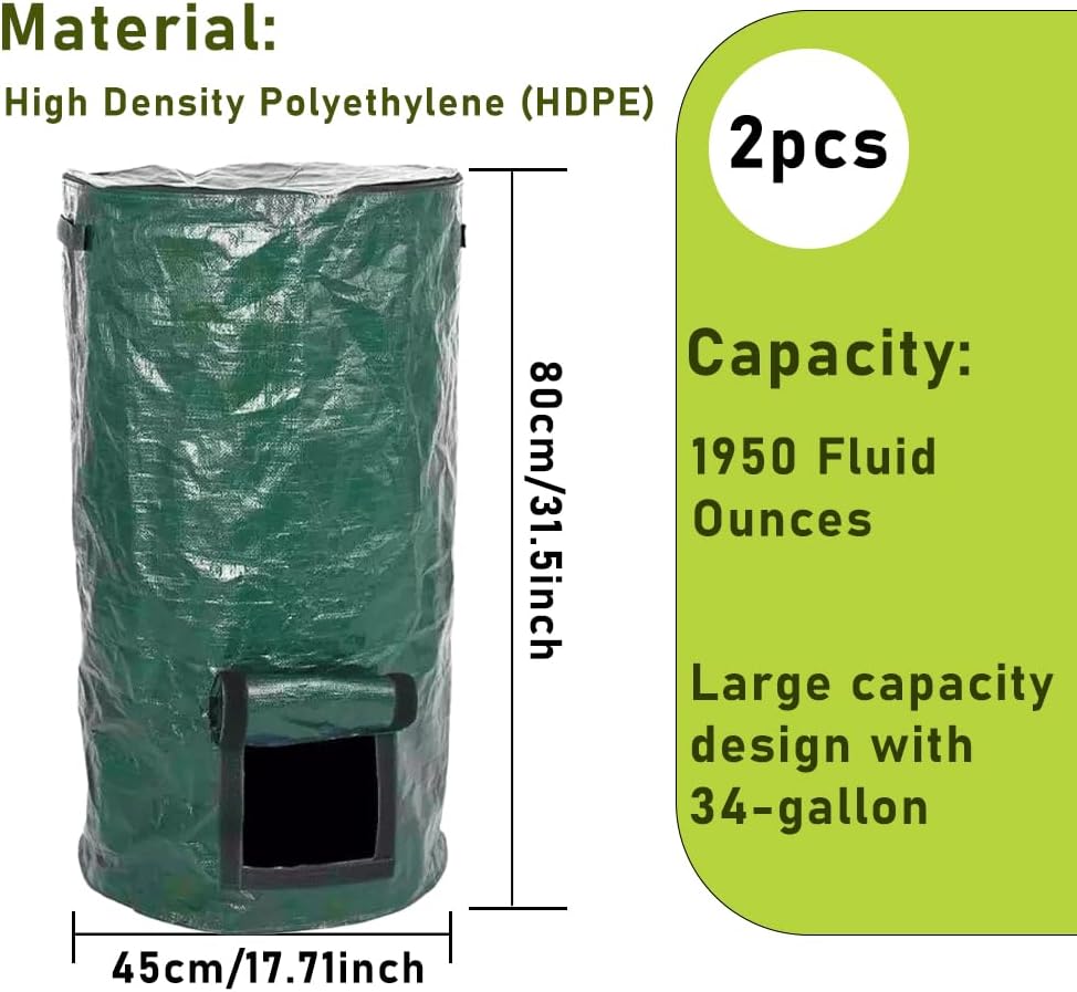2 Pcs Collapsible Garden Compost Bin, Yard Waste Container Bags, Countertop Compost Tumbler Bin