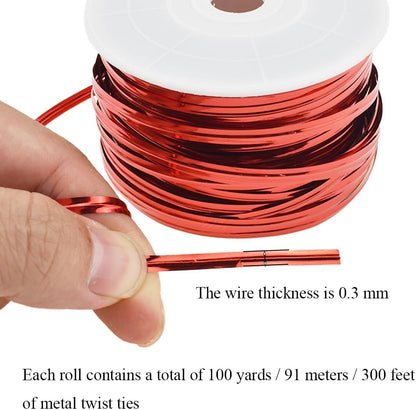 HAHIYO 100Yards/300Feet/91M Red Metal Twist Ties Bread Candy Coffee Bag Ties Plant Garden Twist