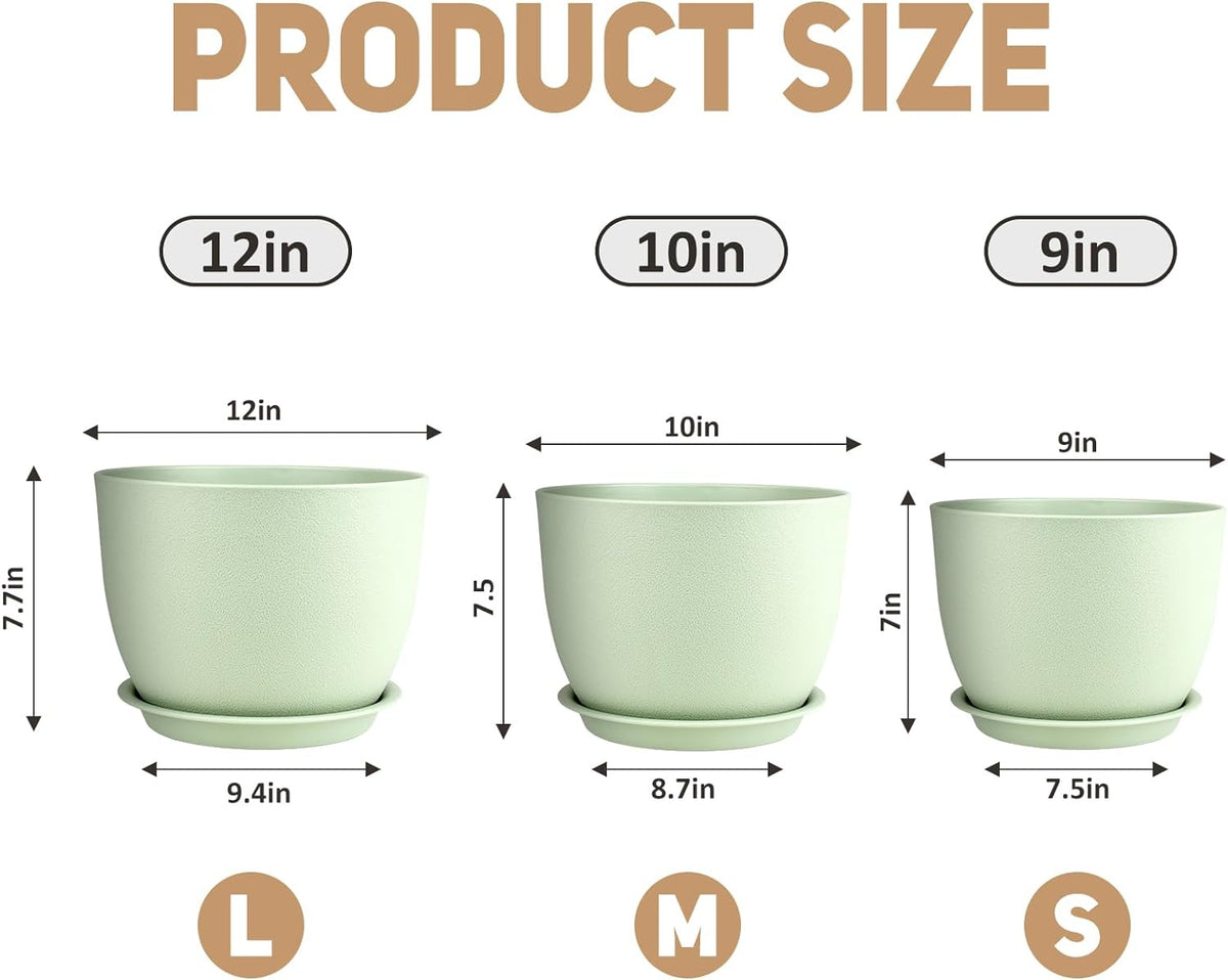 Plant Pots 12/10/9 inch Set of 3, Flower Pots with Multi Mesh Drainage Holes, Large Planters for