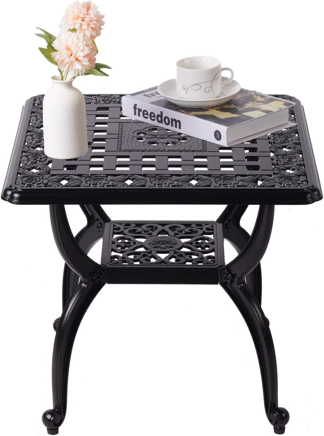 21" Cast Aluminum Outdoor Side Table,Small Patio Table,Outdoor Coffee Tables for