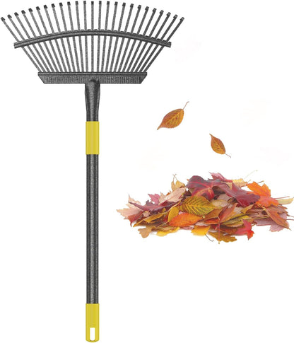 Collapsible Rake for Leaves, 30-66 inch Metal Leaf Rakes for Lawns Heavy Duty Extended Handle, 25