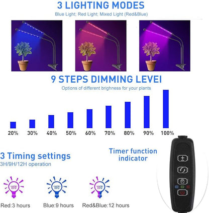 LED Plant Grow Lights for Indoor Plants 40 LED Full Spectrum Dual Head Plant Lights, 3 Switch