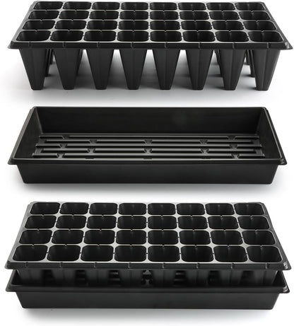 10 Pack 1020 Seedling Starter Trays with 10 Pack 32 Cell Plug Inserts Extra Deep 4.33" - Heavy Duty
