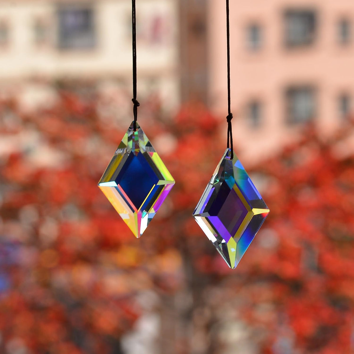 2PCS Simple Geometry Crystal Sun Catcher Prisms, STINO Hanging Suncatchers with Glass Prism