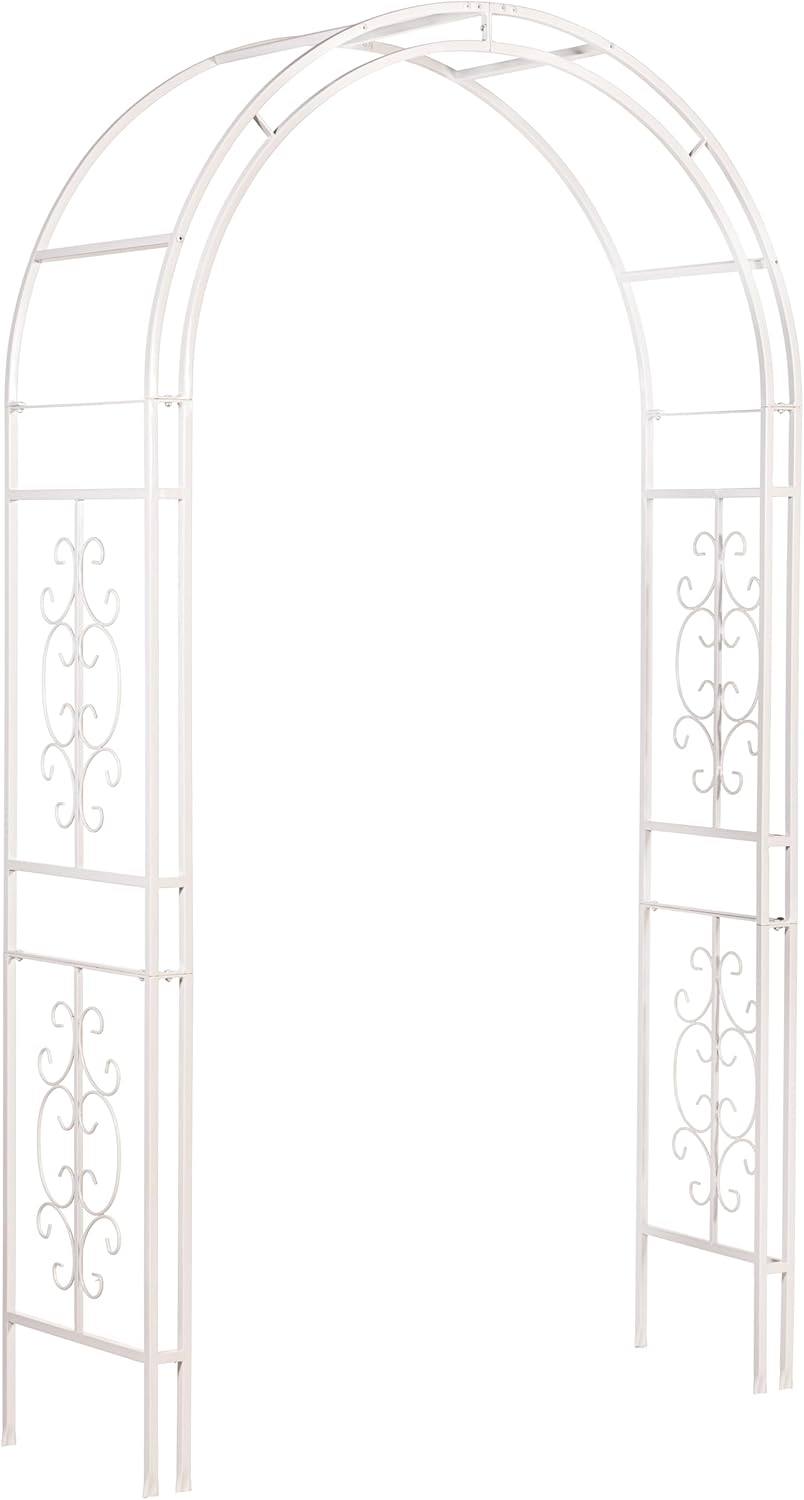 Evergreen Plow & Hearth Montebello White Garden Arbor - 7 Feet Tall | Slim Metal Arch with Iron