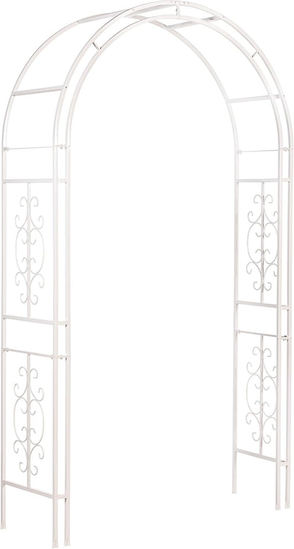 Evergreen Plow & Hearth Montebello White Garden Arbor - 7 Feet Tall | Slim Metal Arch with Iron
