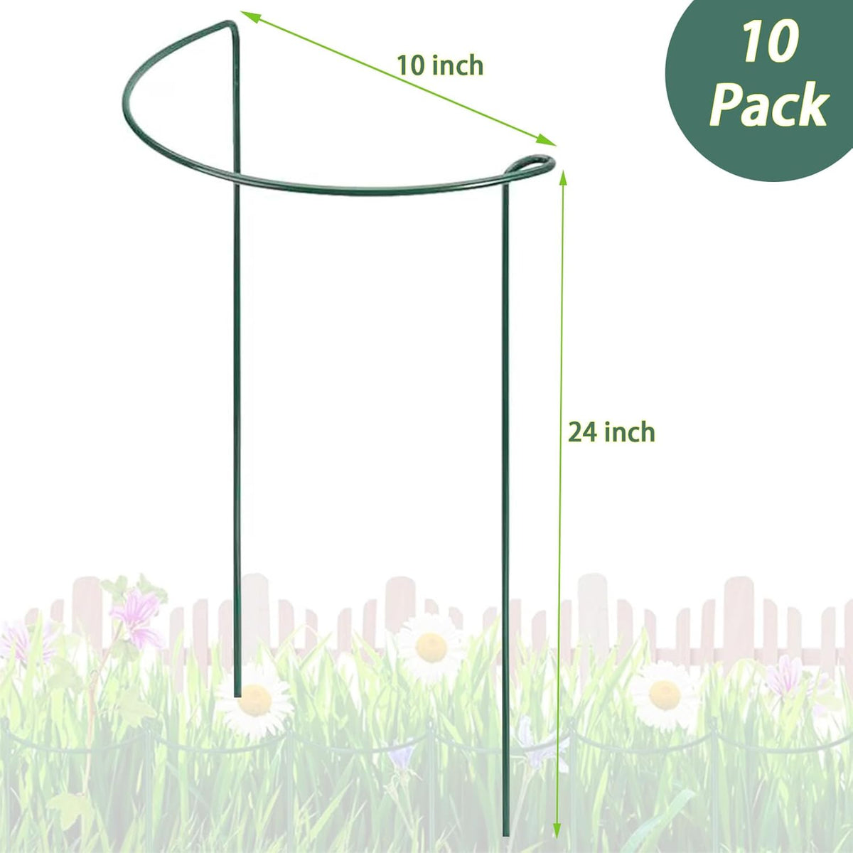 10 Pack Plant Support Stakes, 4 mm Thick 24 Inch Half Round Metal Garden Stakes, Plant Support