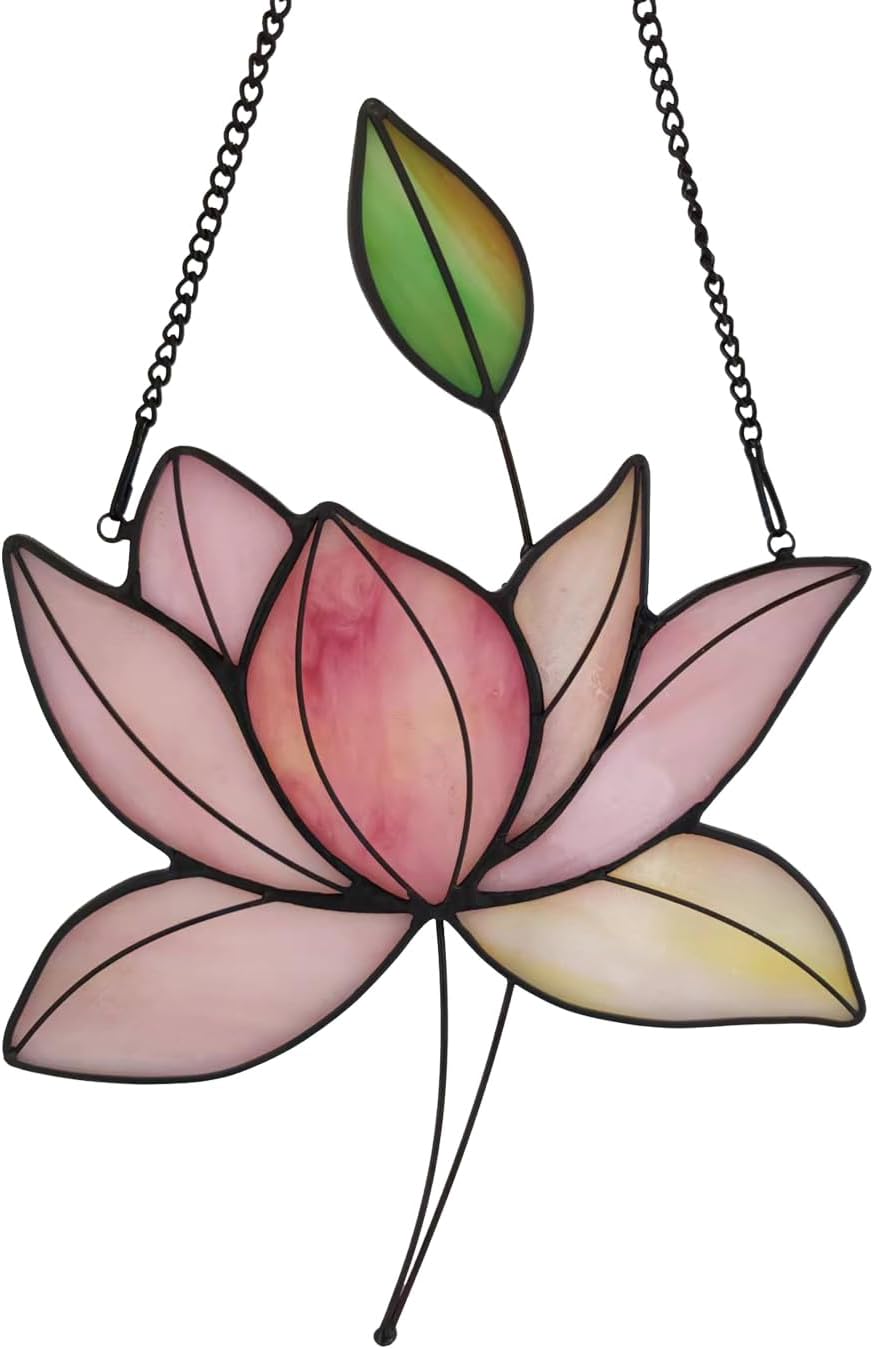 Stained Glass Lotus Flower Window Hanging Sun Catcher Holiday Decoration Window Panels Birthday