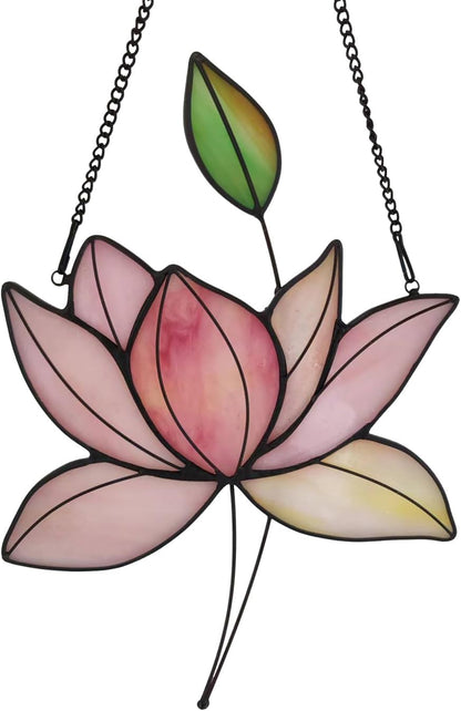 Stained Glass Lotus Flower Window Hanging Sun Catcher Holiday Decoration Window Panels Birthday