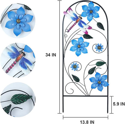 Garden Decor for Outside, YEAHOME 34 Inch Decorative Garden Stakes with Flowers Dragonflies, Metal