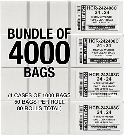 Aluf Plastics High Density Trash Bags, 10 Gallon, 4000 Count, 8 Micron (eq), 24" x 24", Clear, for
