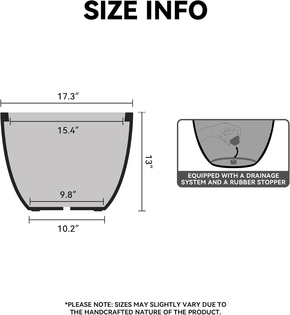 Kante 17.3 Inch Round Concrete Planter - Classic Large Indoor/Outdoor Plant Pot with Drainage Hole