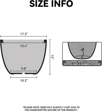 Kante 17.3 Inch Round Concrete Planter - Classic Large Indoor/Outdoor Plant Pot with Drainage Hole
