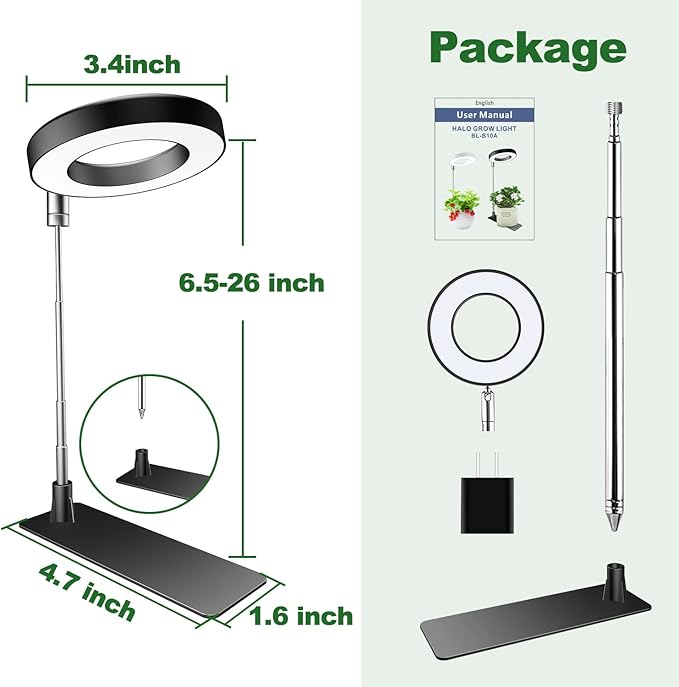 Plant Grow Light, 48LEDs Full Spectrum Grow Lights for Indoor Plants, Height Adjustable Grow Lamp