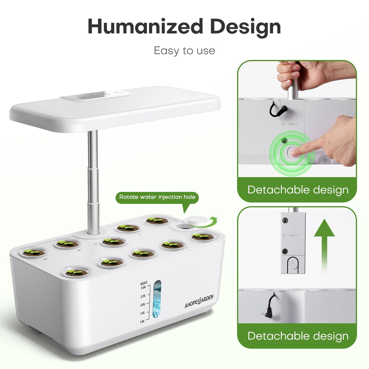Ahopegarden Indoor Garden Hydroponics Growing System: 10 Pods Kit with LED