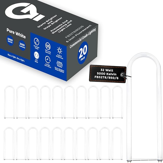 GoodBulb 32 Watt 6 Inch T8 Fluorescent U-Bend Light Bulb 5000K Daylight Medium Bi-Pin Base High