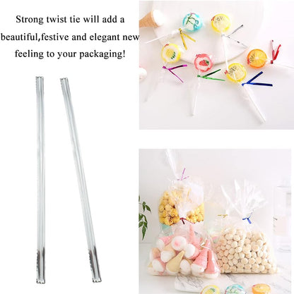 HAHIYO 300Pcs 4 Inches Silver Metal Twist Ties for Bread, Candy, Coffee, Plant Garden, Cellophane