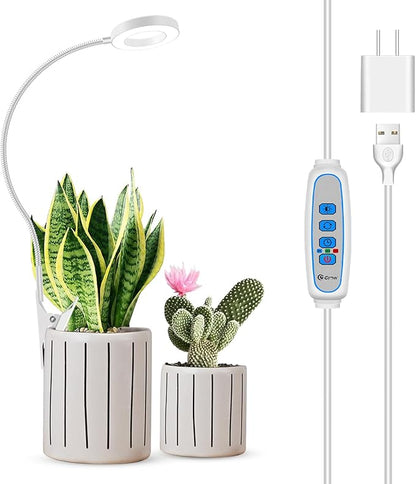 Grow Light, LED Full Spectrum Plant Light for Indoor Plants, 2 Mounting Methods Clip or Plug, White