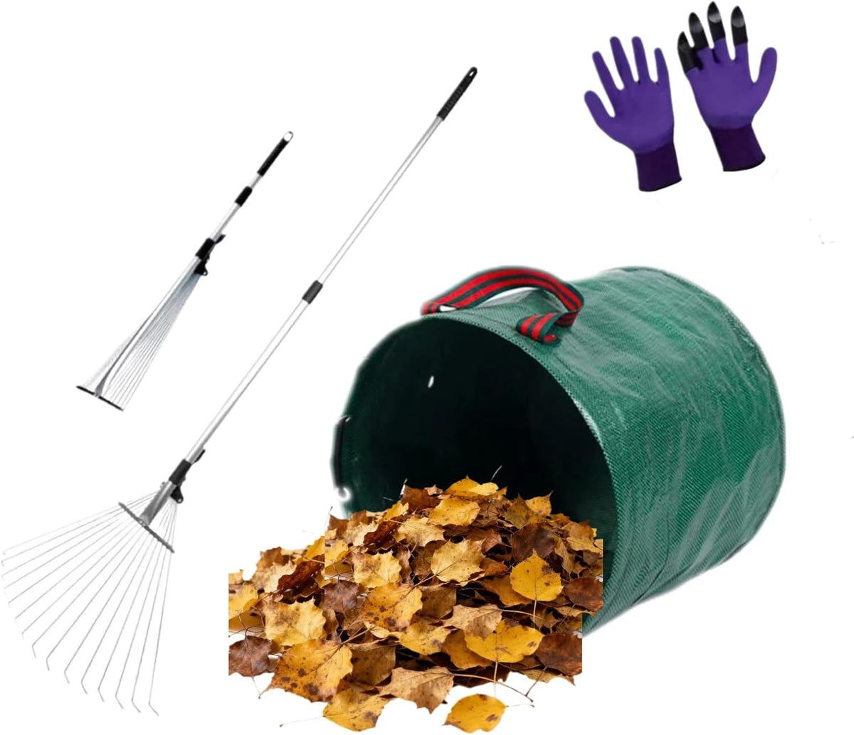 Garden Rake for Leaves with Telescoping Long Handle 33-63" & Adjustable Head 8-22" - Heavy Duty