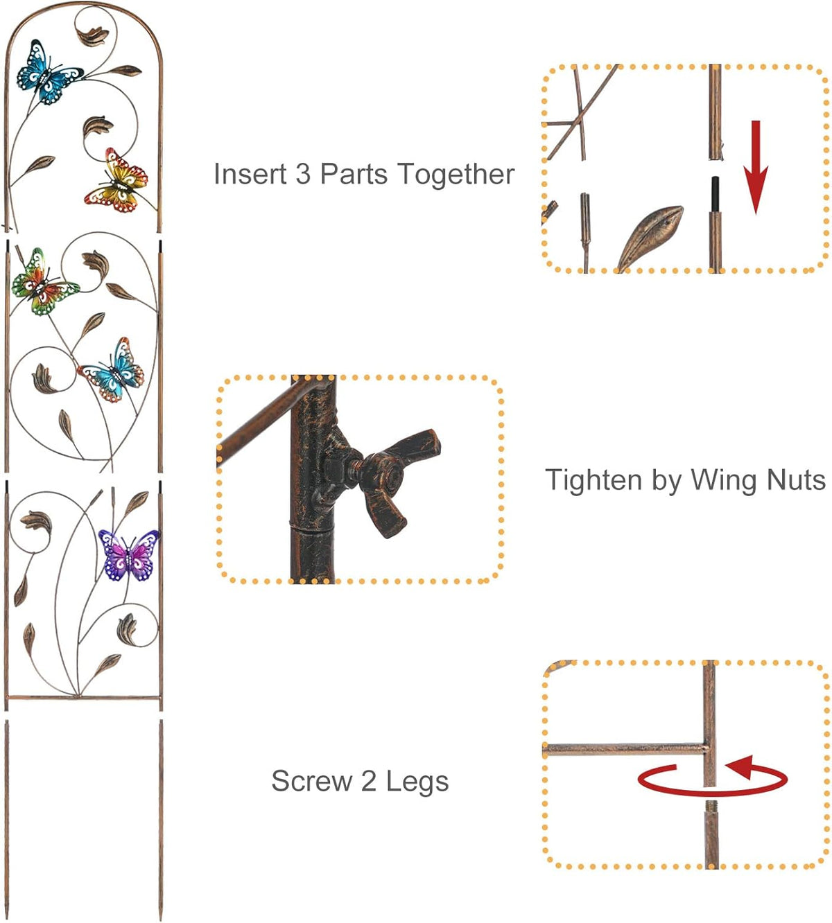 LEWIS&WAYNE 2 Pack Metal Garden Trellis with Colorful Butterfly 60 Inch High Outdoor Decoration