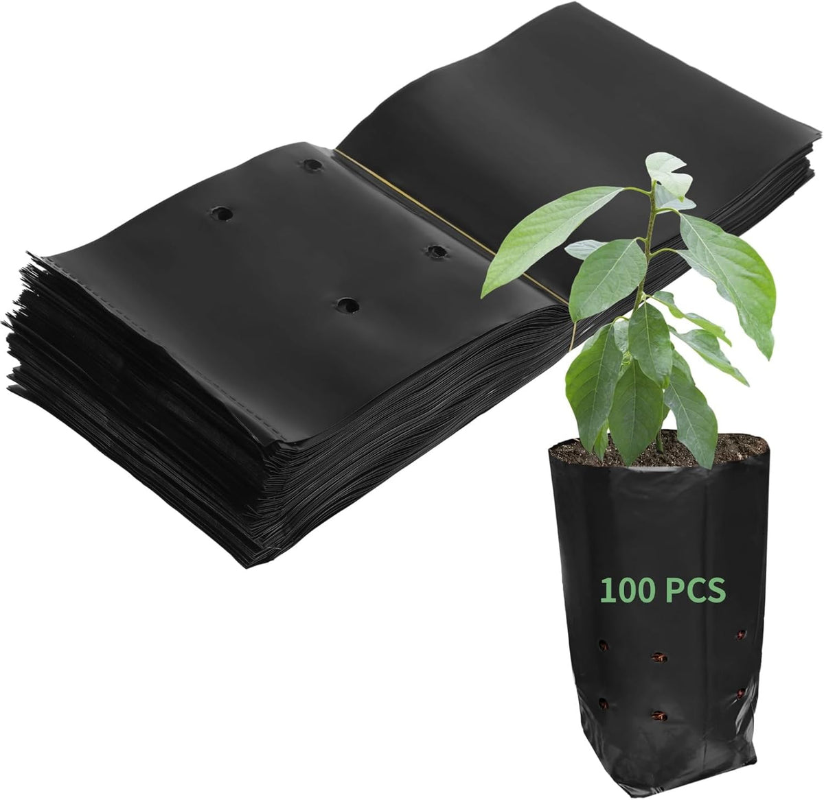 OMISTAR 100 PCS Plant Nursery Bags, Plastic Seedling Pots Container for Fruit Tree Flower Plant