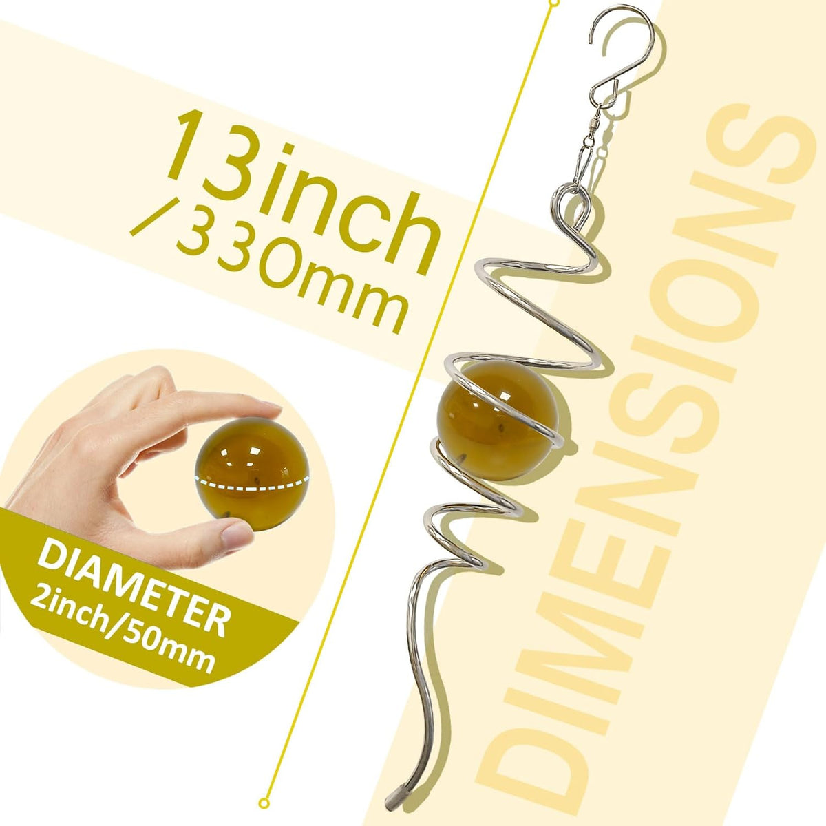 Gazing Ball Spiral Tail,Wind Spinner Tail with Gold Glass Orb,Wind Spinners Stabilizer,Visual