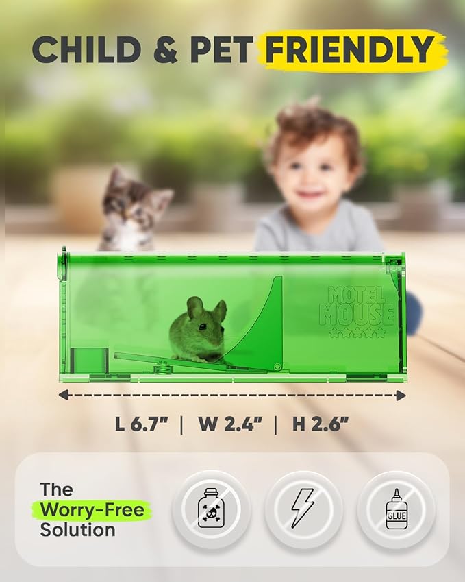 Motel Mouse Humane Mouse Traps No Kill Live Catch and Release 4 Pack - Reusable, Easy to Use &