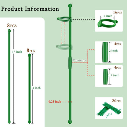 Plant Stakes 17inch &11inch SupKing Adjustable Length Plant Support Stake 16Pcs Green Orchid Stick