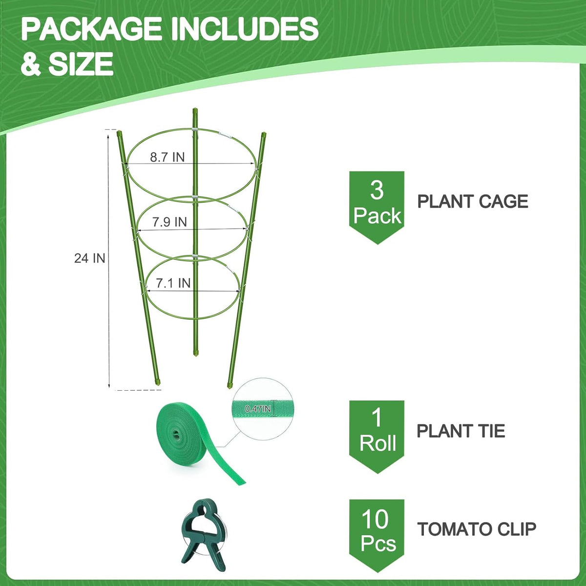 KLS 3 Pack Tomato Cage for Pots Plant Support, Upgrade 24 Inches Tomato Cages for Garden, Pepper