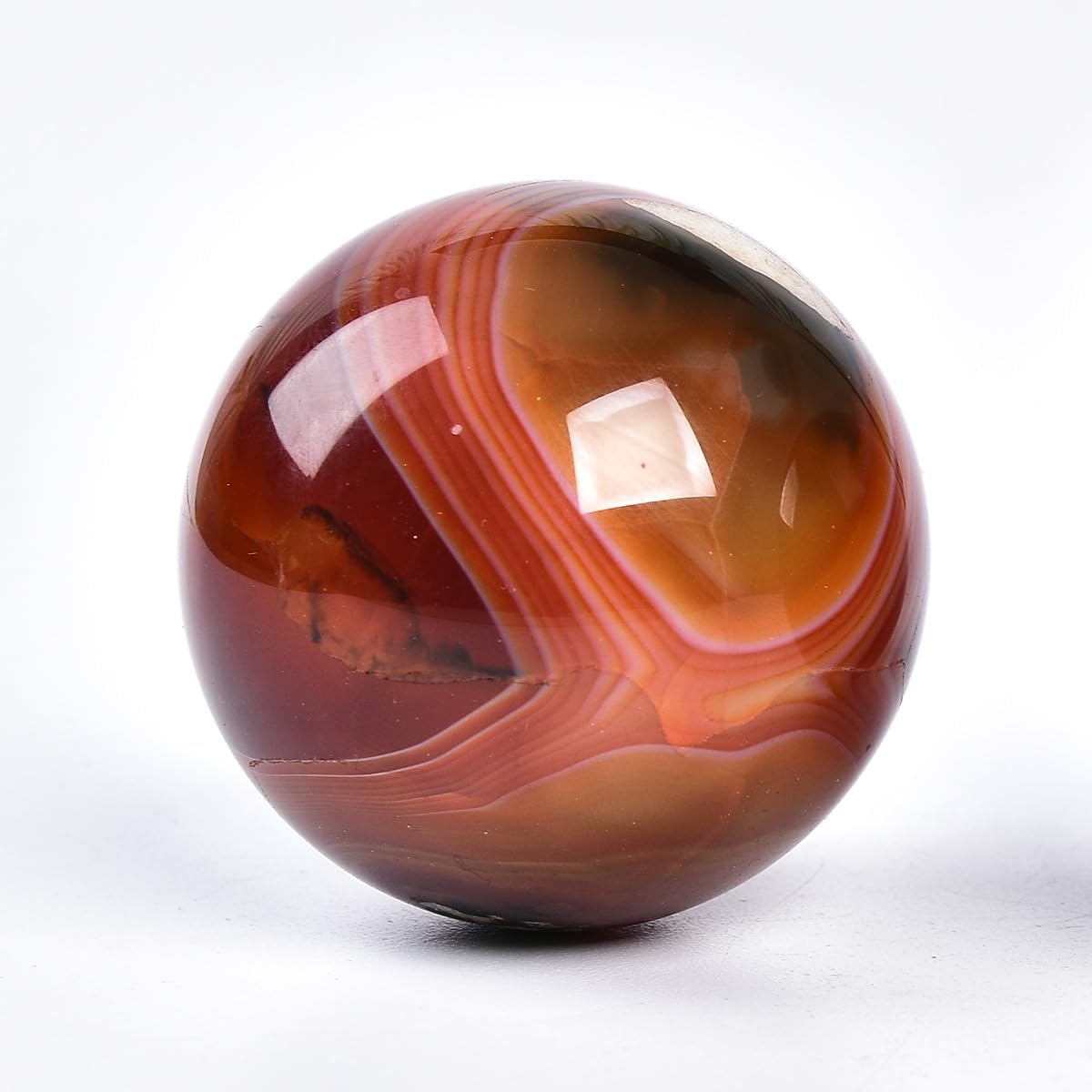 JIC Gem Natural Red Agate Crystal Ball Round Healing Crystals Decorative Sphere with Wooden Stand