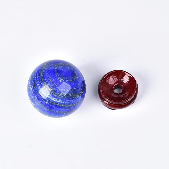 JIC Gem Lapis Lazuli Quartz Crystal Ball with Wooden Stand - Blue Crystal Sphere for Feng Shui