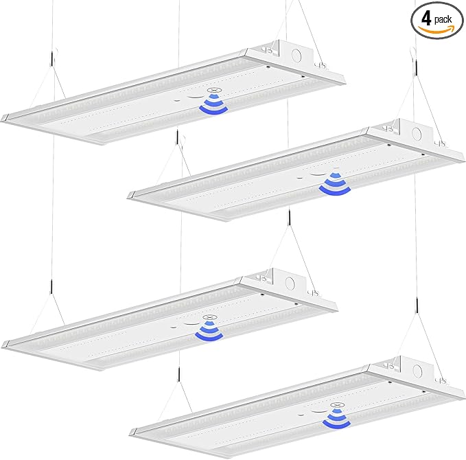 LED Linear High Bay Light 4-Pack, 300W 45000LM 0-10V Dimmable 5000K Daylight, Adjustable High Bay